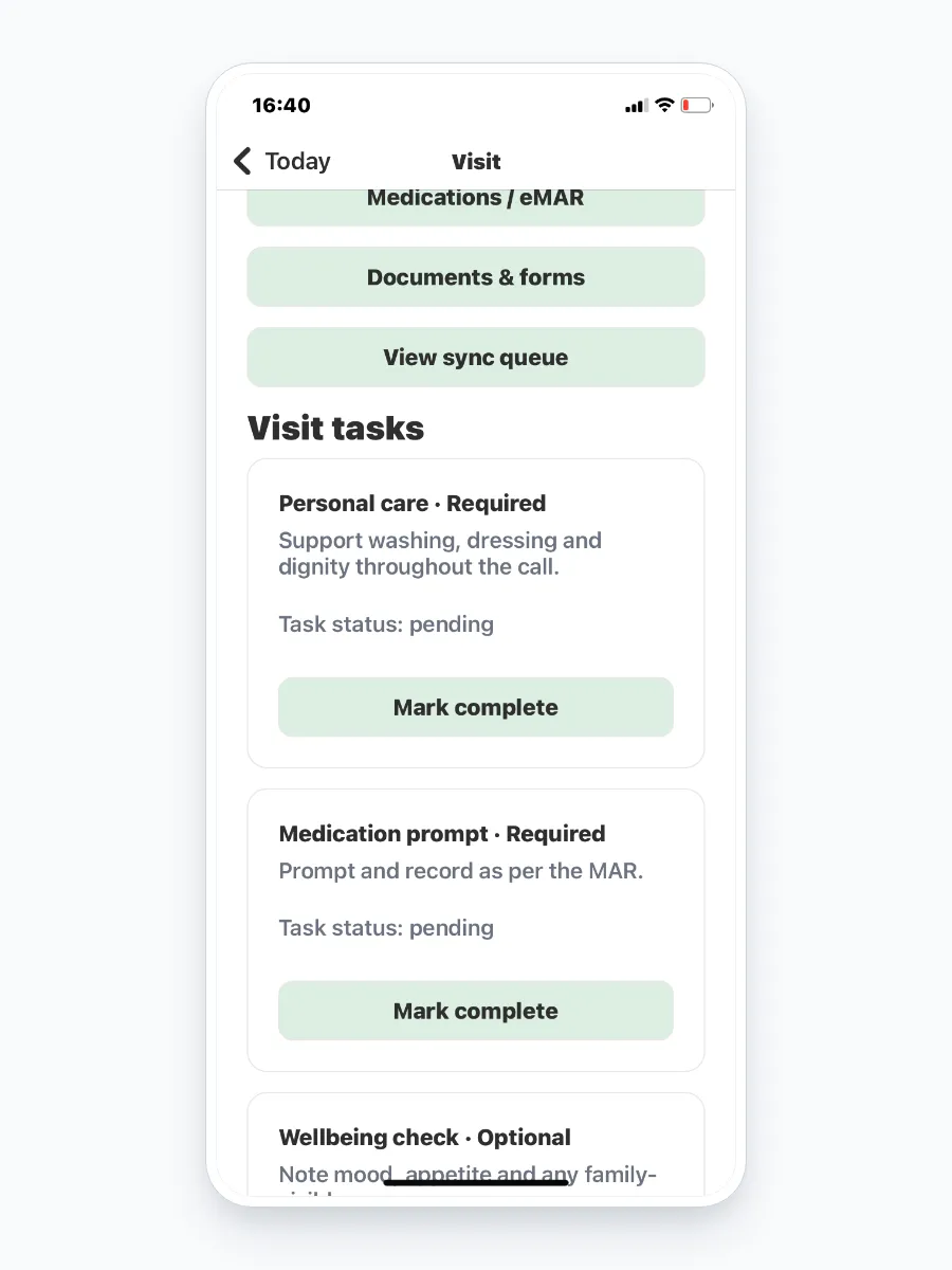 ISO Care mobile app