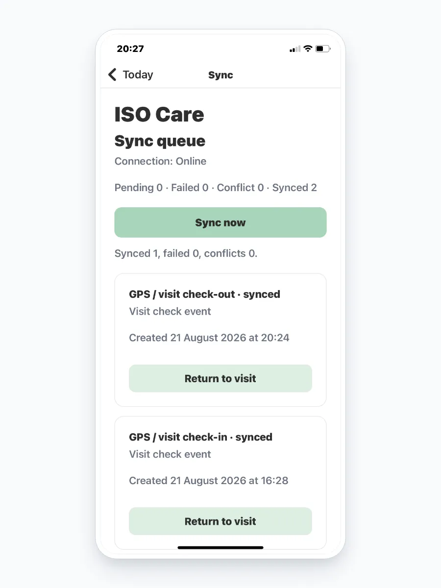 Placeholder for the ISO Care mobile app visit workflow